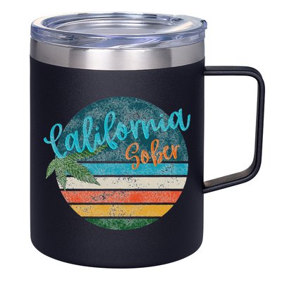 California Sober Distressed Graphic With Vintage Sunset 12oz Stainless Steel Coffee Mug