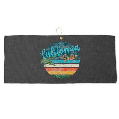 California Sober Distressed Graphic With Vintage Sunset Large Microfiber Waffle Golf Towel
