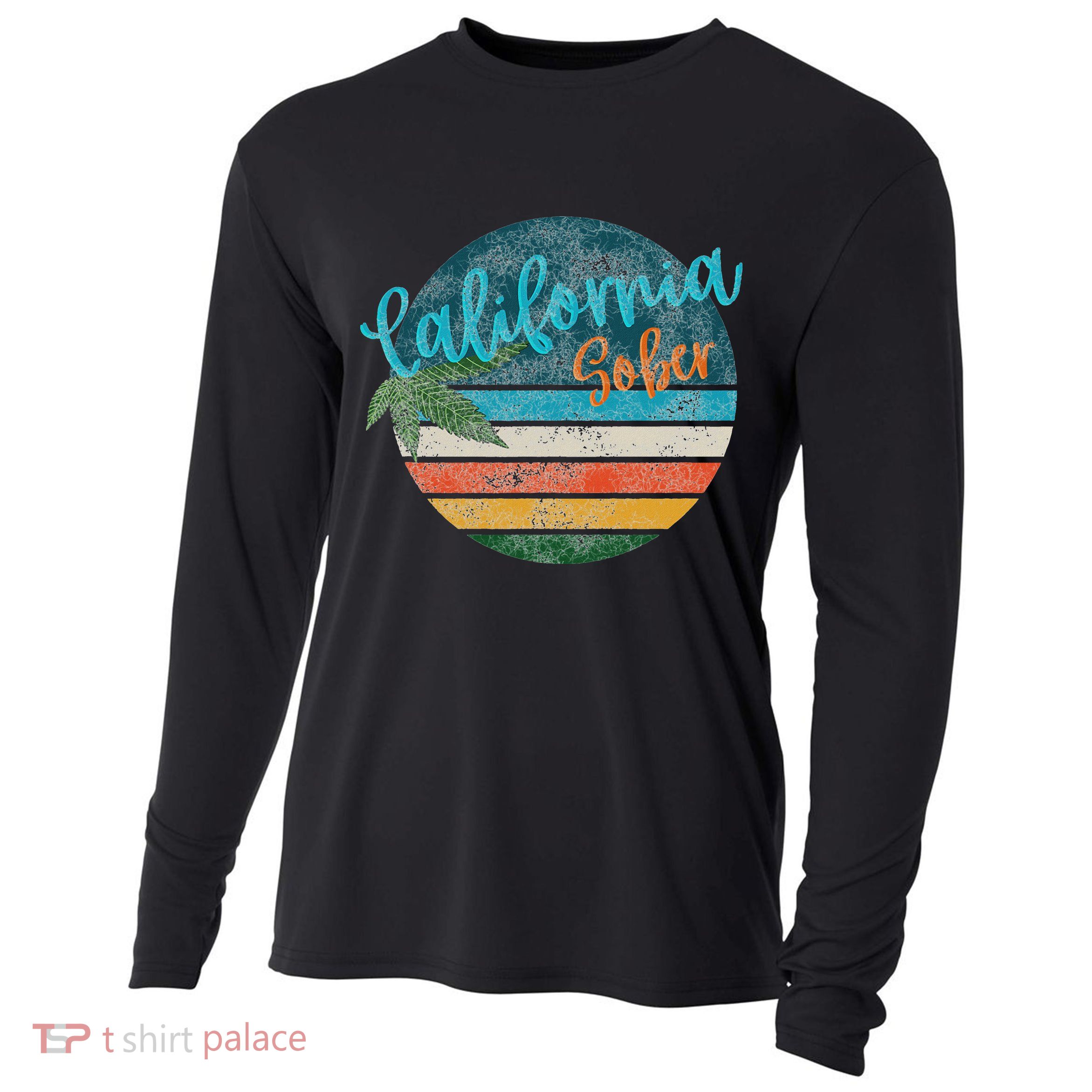 California Sober Distressed Graphic With Vintage Sunset Cooling Performance Long Sleeve Crew