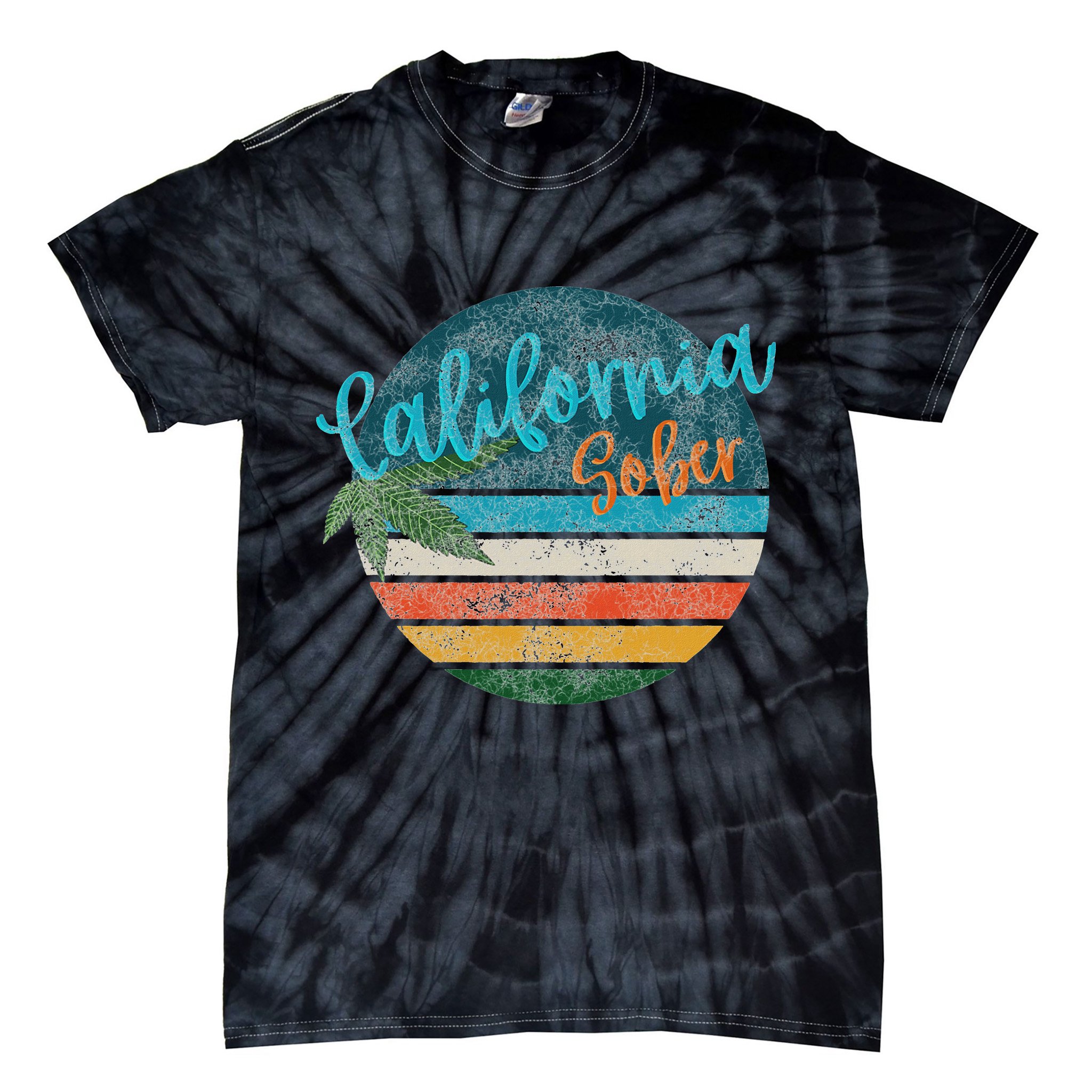 California Sober Distressed Graphic With Vintage Sunset Tie-Dye T-Shirt