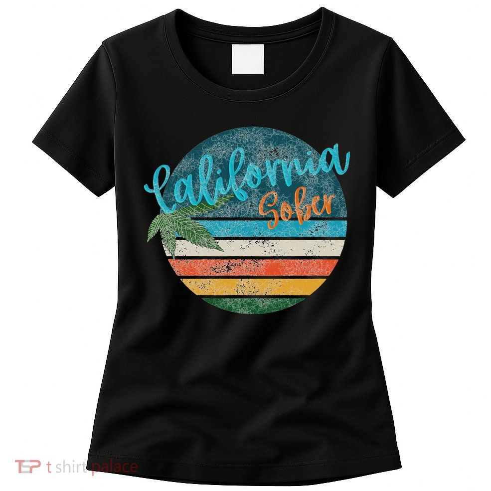 California Sober Distressed Graphic With Vintage Sunset Womens T-Shirt