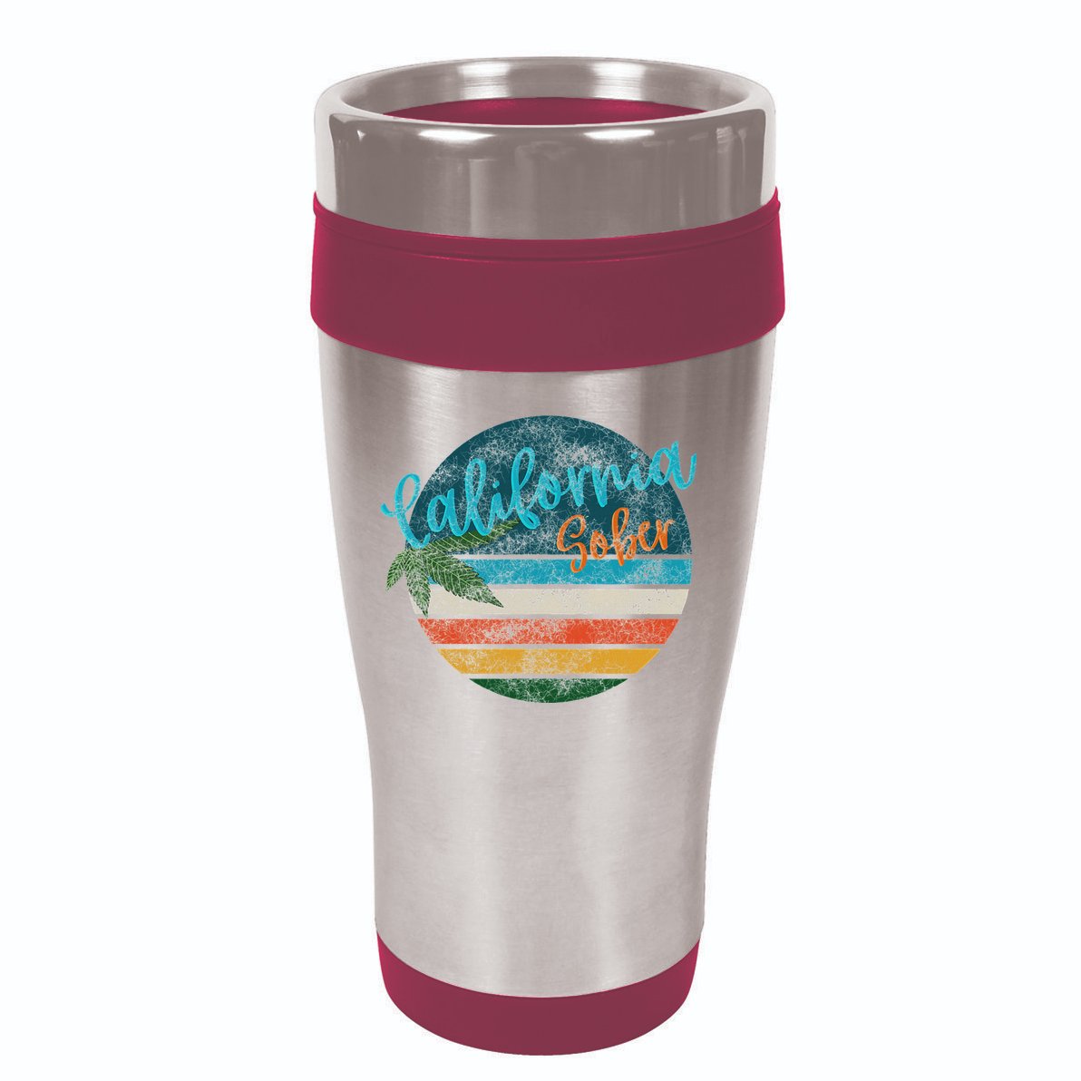 California Sober Distressed Graphic With Vintage Sunset 16oz Travel Tumbler