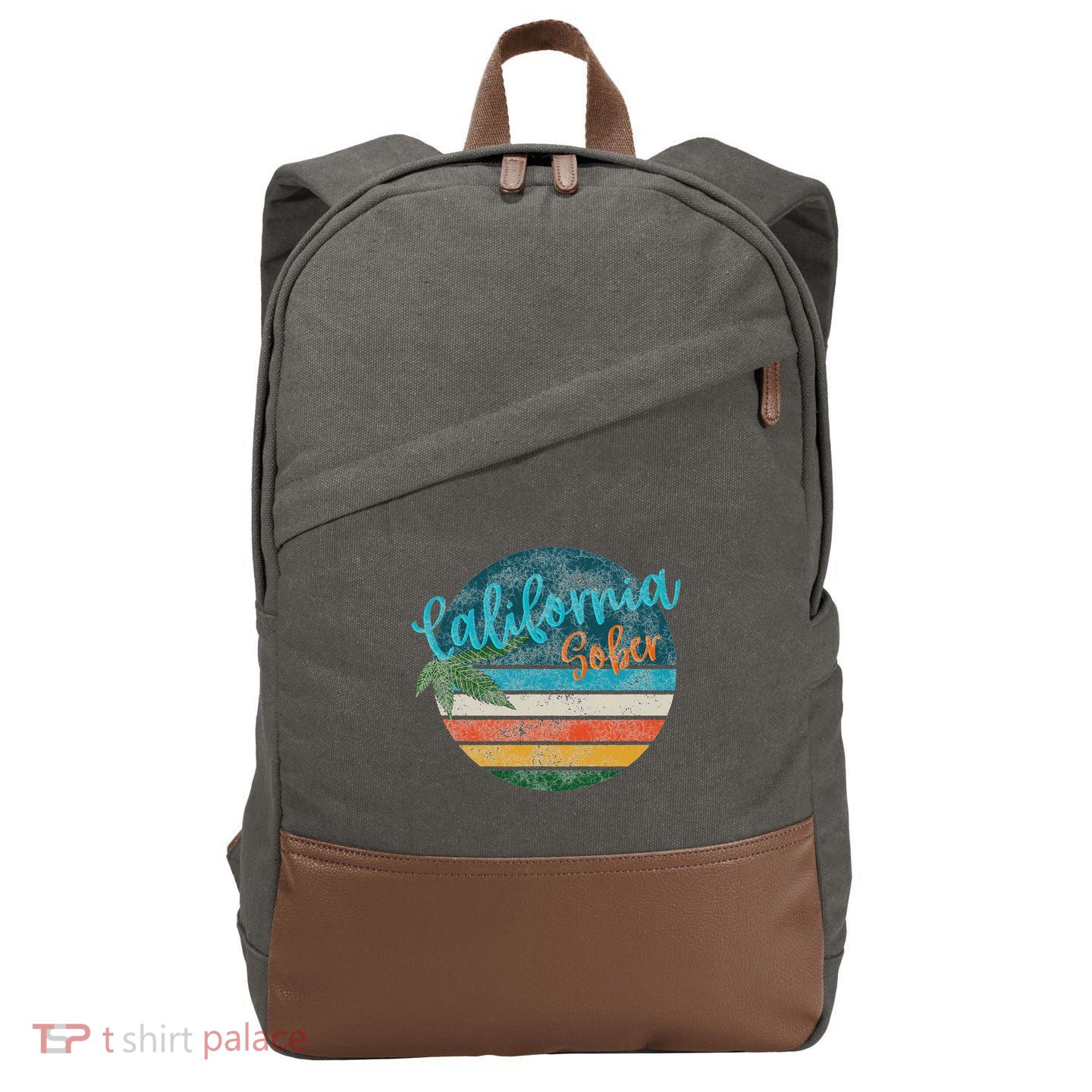 California Sober Distressed Graphic With Vintage Sunset Cotton Canvas Backpack