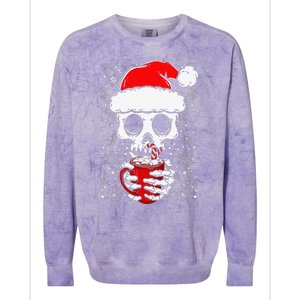 Christmas Skeleton Drinks Cocoa Santa Claus Skeleton Colorblast Crewneck Sweatshirt