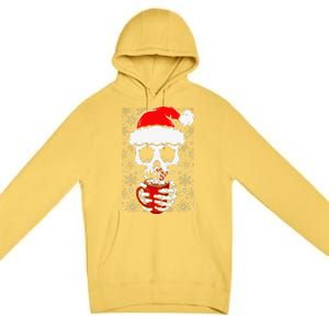 Christmas Skeleton Drinks Cocoa Santa Claus Skeleton Premium Pullover Hoodie