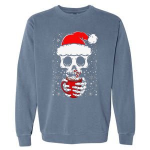 Christmas Skeleton Drinks Cocoa Santa Claus Skeleton Garment-Dyed Sweatshirt