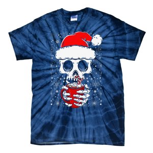 Christmas Skeleton Drinks Cocoa Santa Claus Skeleton Tie-Dye T-Shirt