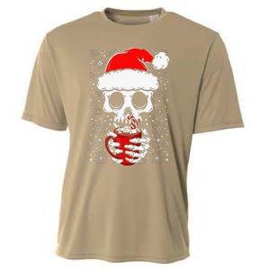 Christmas Skeleton Drinks Cocoa Santa Claus Skeleton Cooling Performance Crew T-Shirt