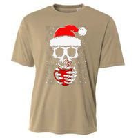 Christmas Skeleton Drinks Cocoa Santa Claus Skeleton Cooling Performance Crew T-Shirt