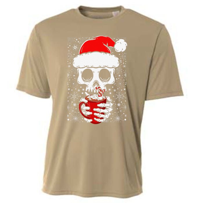 Christmas Skeleton Drinks Cocoa Santa Claus Skeleton Cooling Performance Crew T-Shirt