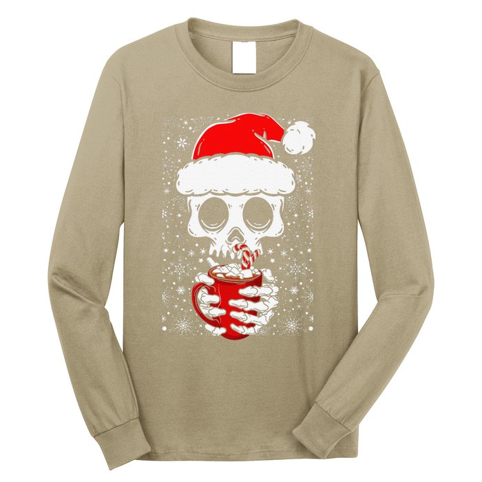 Christmas Skeleton Drinks Cocoa Santa Claus Skeleton Long Sleeve Shirt