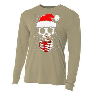 Christmas Skeleton Drinks Cocoa Santa Claus Skeleton Cooling Performance Long Sleeve Crew