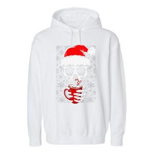 Christmas Skeleton Drinks Cocoa Santa Claus Skeleton Garment-Dyed Fleece Hoodie