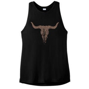 Cow Skull Desert Cactus Silhouette Southwest Boho Longhorn Buffalo Ladies PosiCharge Tri-Blend Wicking Tank