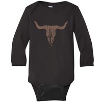 Cow Skull Desert Cactus Silhouette Southwest Boho Longhorn Buffalo Baby Long Sleeve Bodysuit