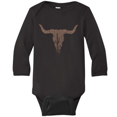 Cow Skull Desert Cactus Silhouette Southwest Boho Longhorn Buffalo Baby Long Sleeve Bodysuit