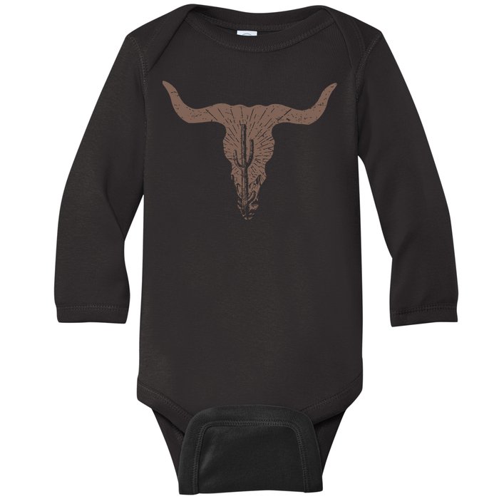 Cow Skull Desert Cactus Silhouette Southwest Boho Longhorn Buffalo Baby Long Sleeve Bodysuit