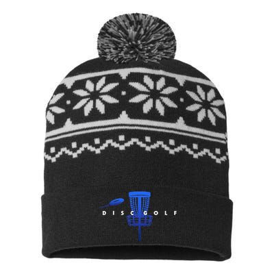 Cool Stylized Disc Golf With Basket And Disc Disk Golf USA-Made Snowflake Beanie