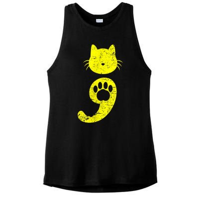 Cat Semicolon Depression Awareness Cat Lover Gift Ladies PosiCharge Tri-Blend Wicking Tank