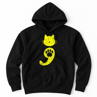 Cat Semicolon Depression Awareness Cat Lover Gift Hoodie