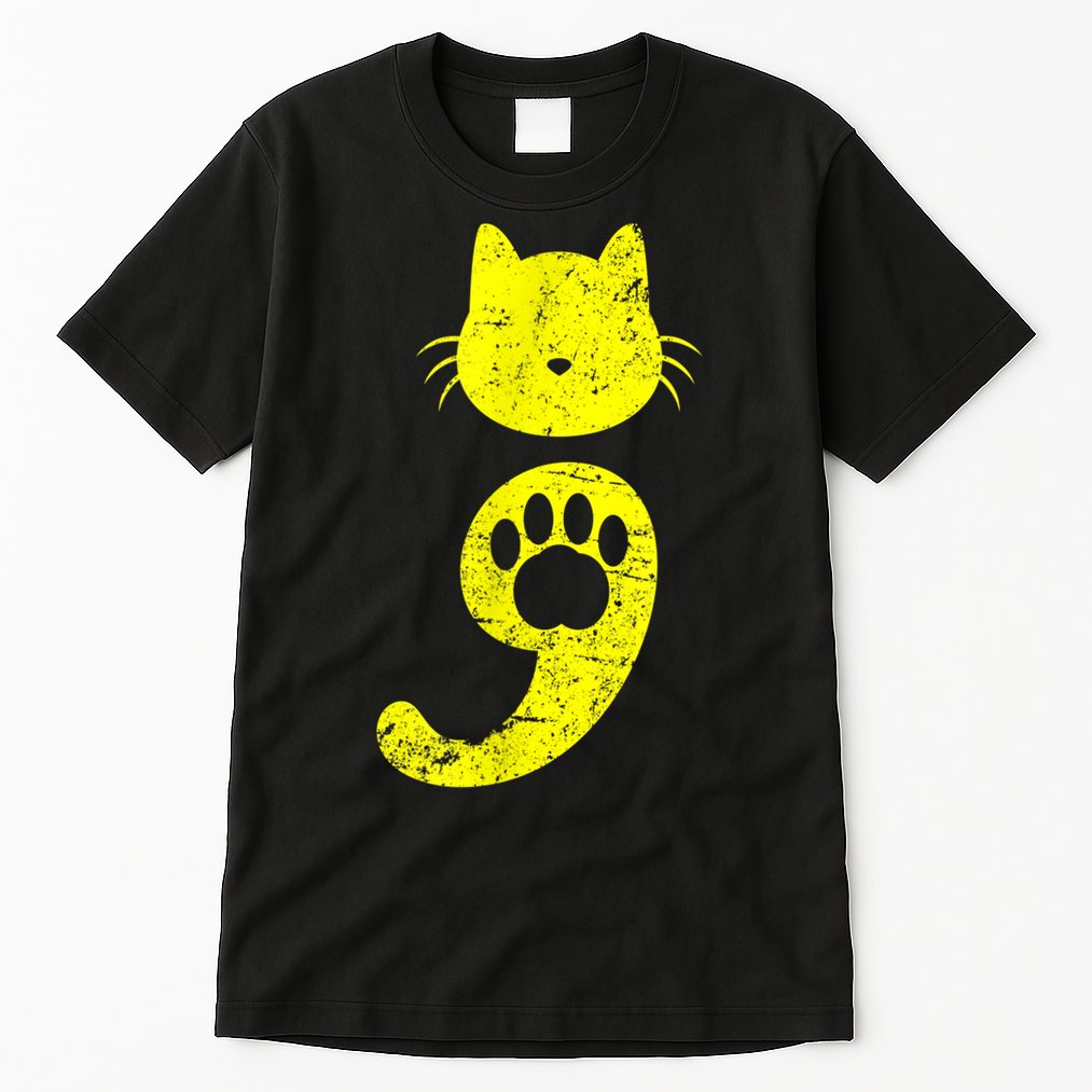 Cat Semicolon Depression Awareness Cat Lover Gift Tall T-Shirt