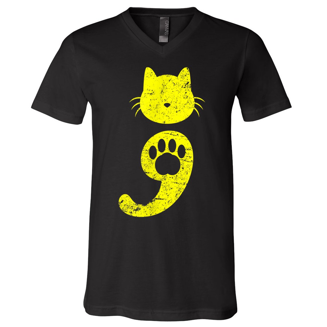 Cat Semicolon Depression Awareness Cat Lover Gift V-Neck T-Shirt