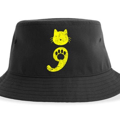 Cat Semicolon Depression Awareness Cat Lover Gift Sustainable Bucket Hat