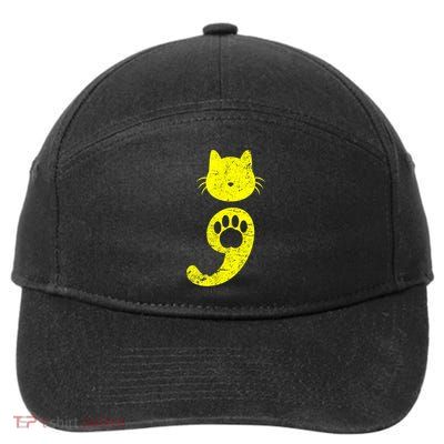 Cat Semicolon Depression Awareness Cat Lover Gift 7-Panel Snapback Hat