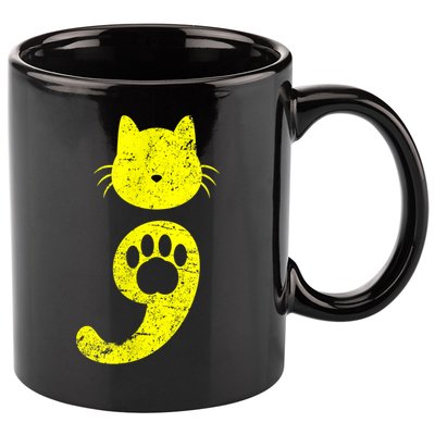Cat Semicolon Depression Awareness Cat Lover Gift 11oz C Handle Ceramic Mug