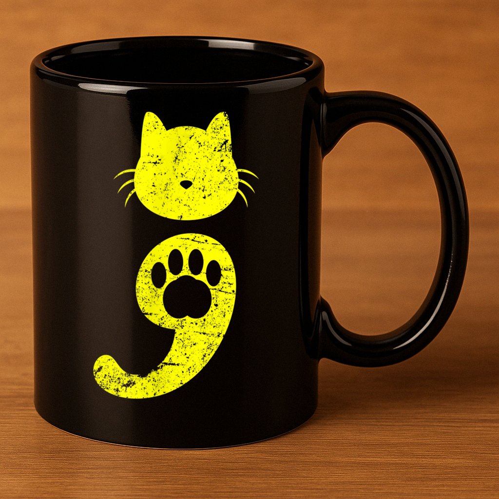 Cat Semicolon Depression Awareness Cat Lover Gift 11oz C Handle Ceramic Mug