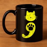 Cat Semicolon Depression Awareness Cat Lover Gift 11oz C Handle Ceramic Mug