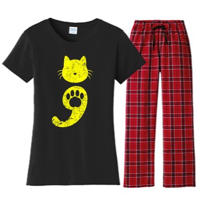 Cat Semicolon Depression Awareness Cat Lover Gift Women's Flannel Pajama Set