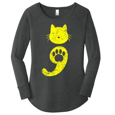 Cat Semicolon Depression Awareness Cat Lover Gift Women's Perfect Tri Tunic Long Sleeve Shirt