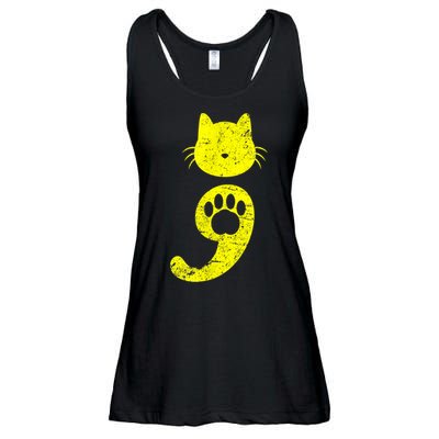 Cat Semicolon Depression Awareness Cat Lover Gift Ladies Essential Flowy Tank