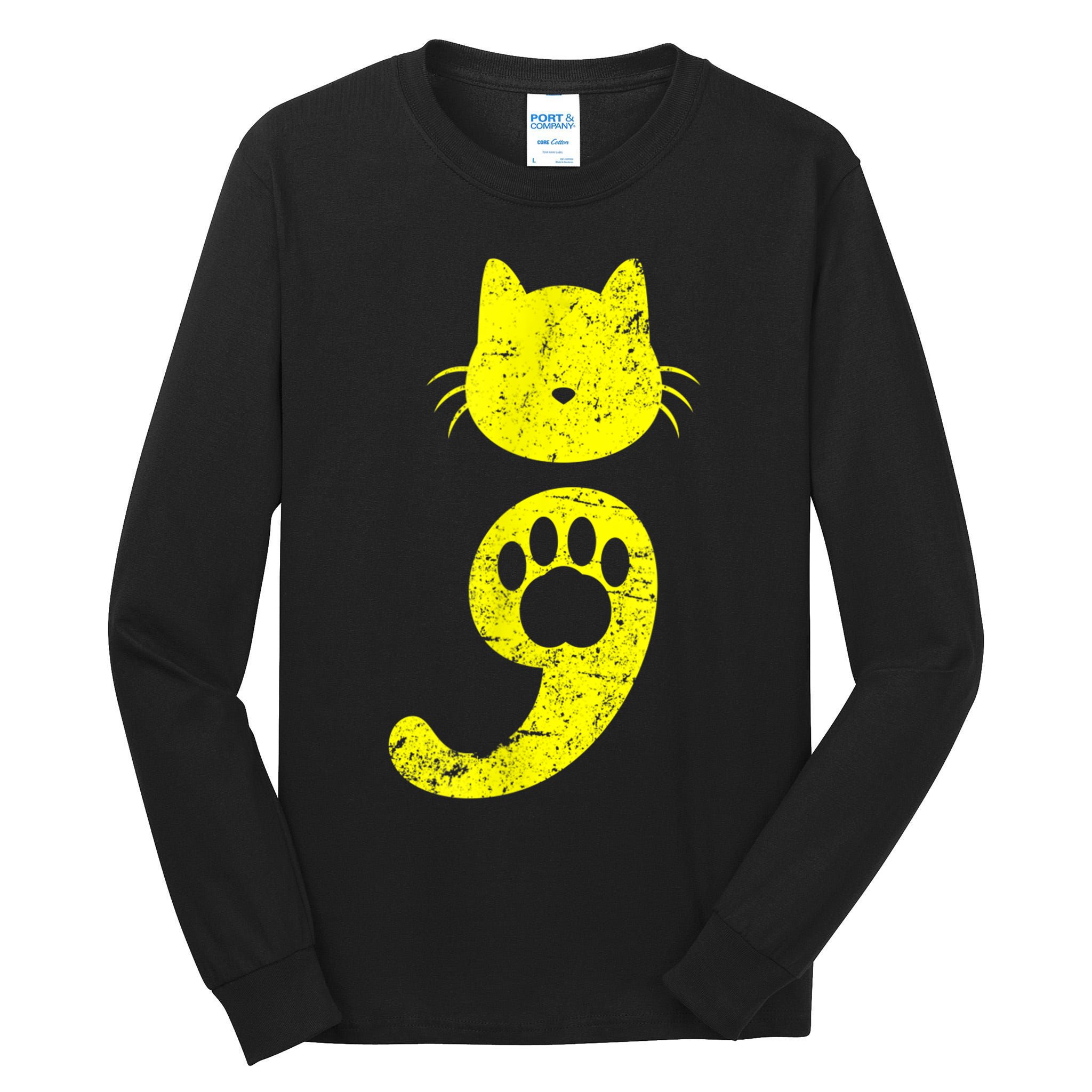 Cat Semicolon Depression Awareness Cat Lover Gift Tall Long Sleeve T-Shirt