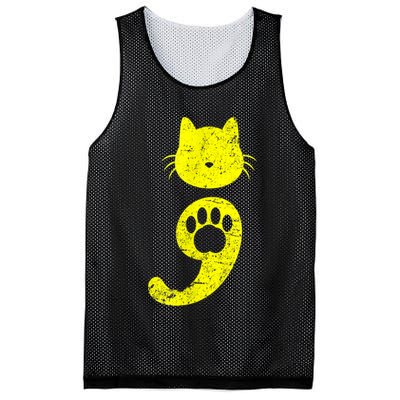 Cat Semicolon Depression Awareness Cat Lover Gift Mesh Reversible Basketball Jersey Tank
