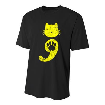 Cat Semicolon Depression Awareness Cat Lover Gift Youth Performance Sprint T-Shirt