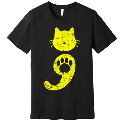 Cat Semicolon Depression Awareness Cat Lover Gift Premium T-Shirt
