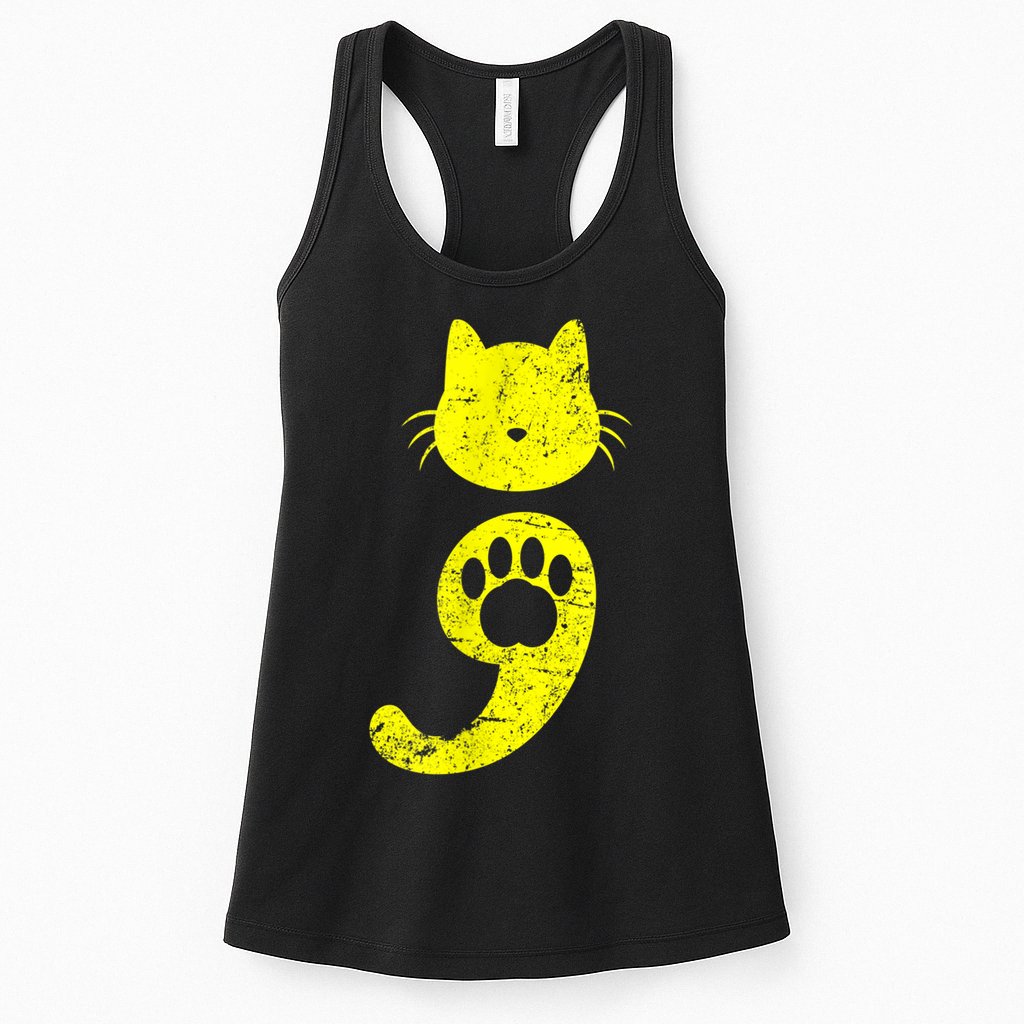 Cat Semicolon Depression Awareness Cat Lover Gift Womens Tank Top