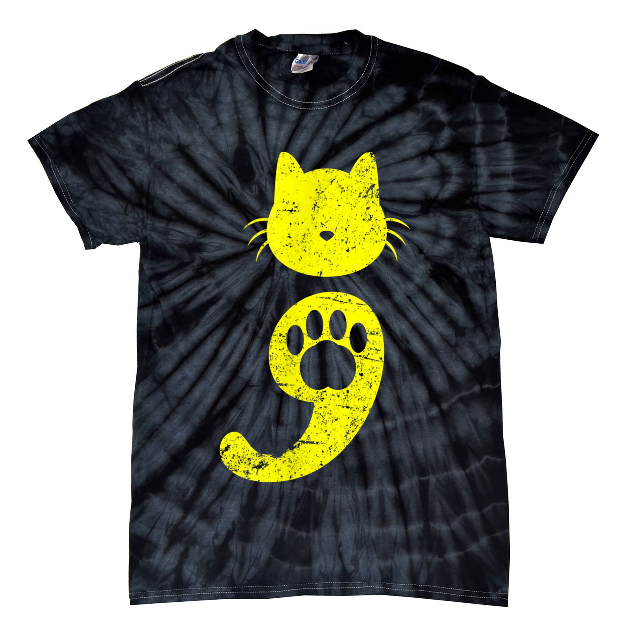 Cat Semicolon Depression Awareness Cat Lover Gift Tie-Dye T-Shirt