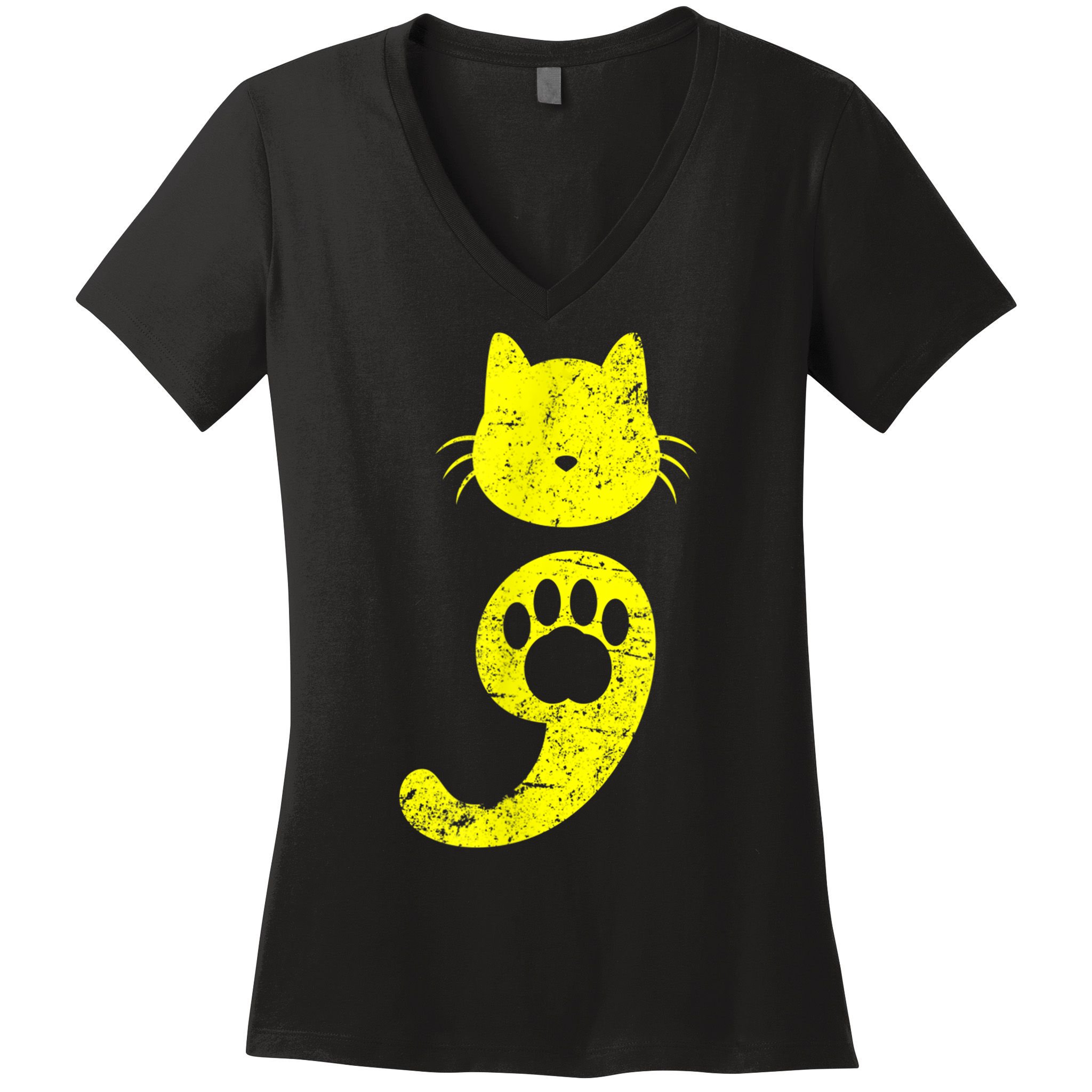 Cat Semicolon Depression Awareness Cat Lover Gift Women's V-Neck T-Shirt