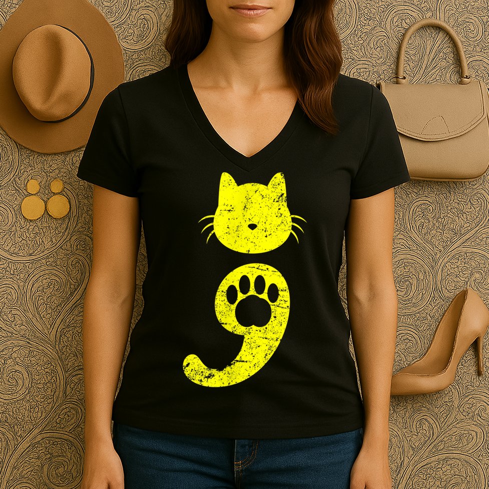 Cat Semicolon Depression Awareness Cat Lover Gift Women's V-Neck T-Shirt