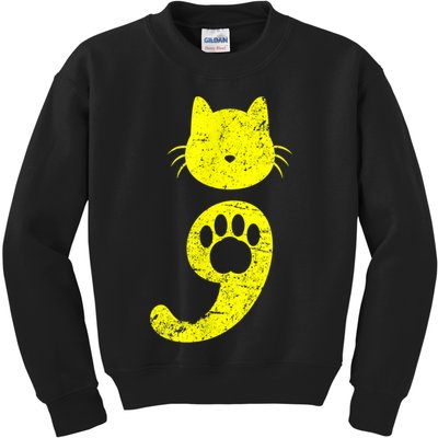 Cat Semicolon Depression Awareness Cat Lover Gift Kids Sweatshirt