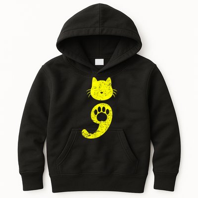 Cat Semicolon Depression Awareness Cat Lover Gift Kids Hoodie