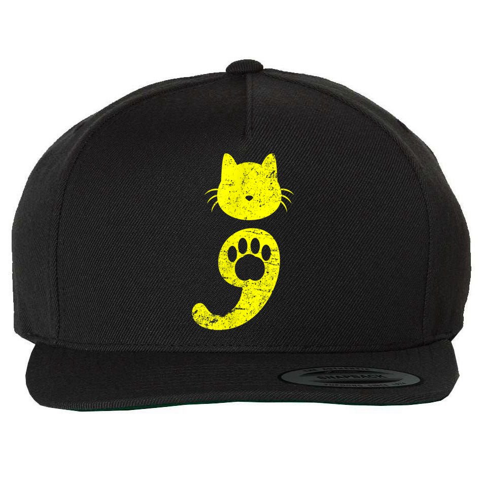 Cat Semicolon Depression Awareness Cat Lover Gift Wool Snapback Cap