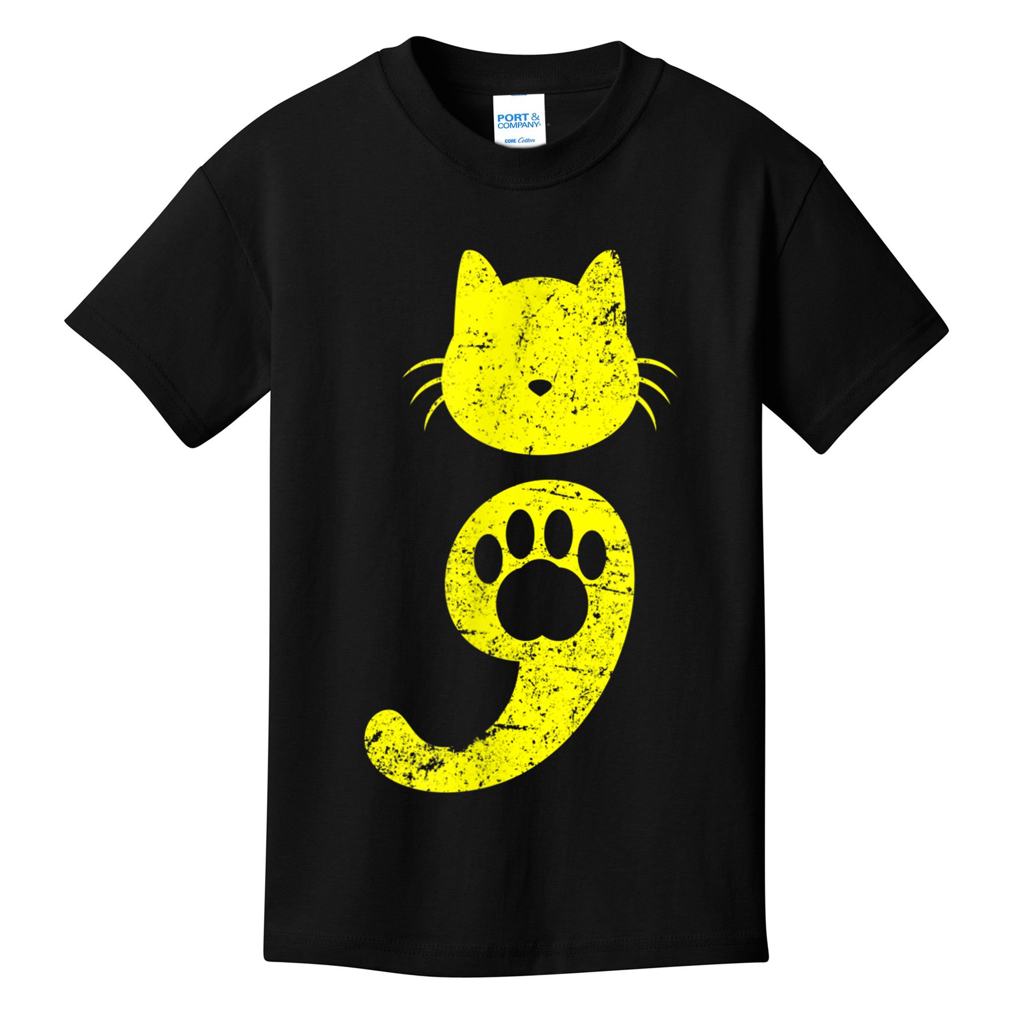 Cat Semicolon Depression Awareness Cat Lover Gift Kids T-Shirt