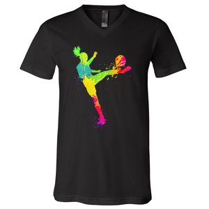 Cool Soccer Design For  Girls Soccer Player Sport Lover V-Neck T-Shirt