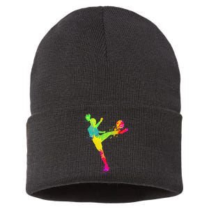 Cool Soccer Design For  Girls Soccer Player Sport Lover Sustainable Knit Beanie