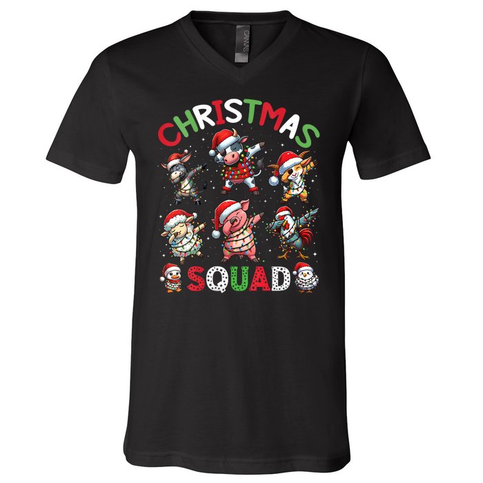 Christmas Squad Dabbing Farm Animals Family Matching Xmas V-Neck T-Shirt