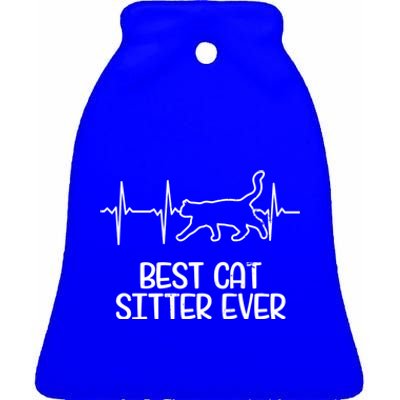 Cat Sitter Design Heartbeat Ecg Gift Ceramic Bell Ornament